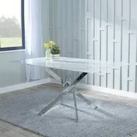 Chopstick 6-Seater Dining Table - White Glass, Chrome