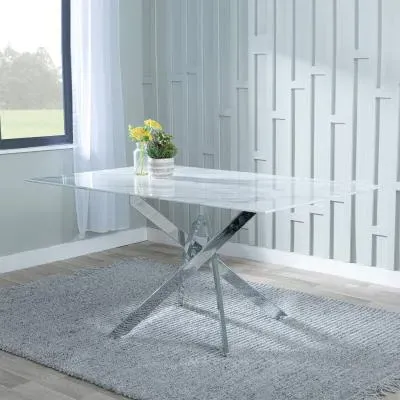 Chopstick 6-Seater Dining Table - White Glass, Chrome
