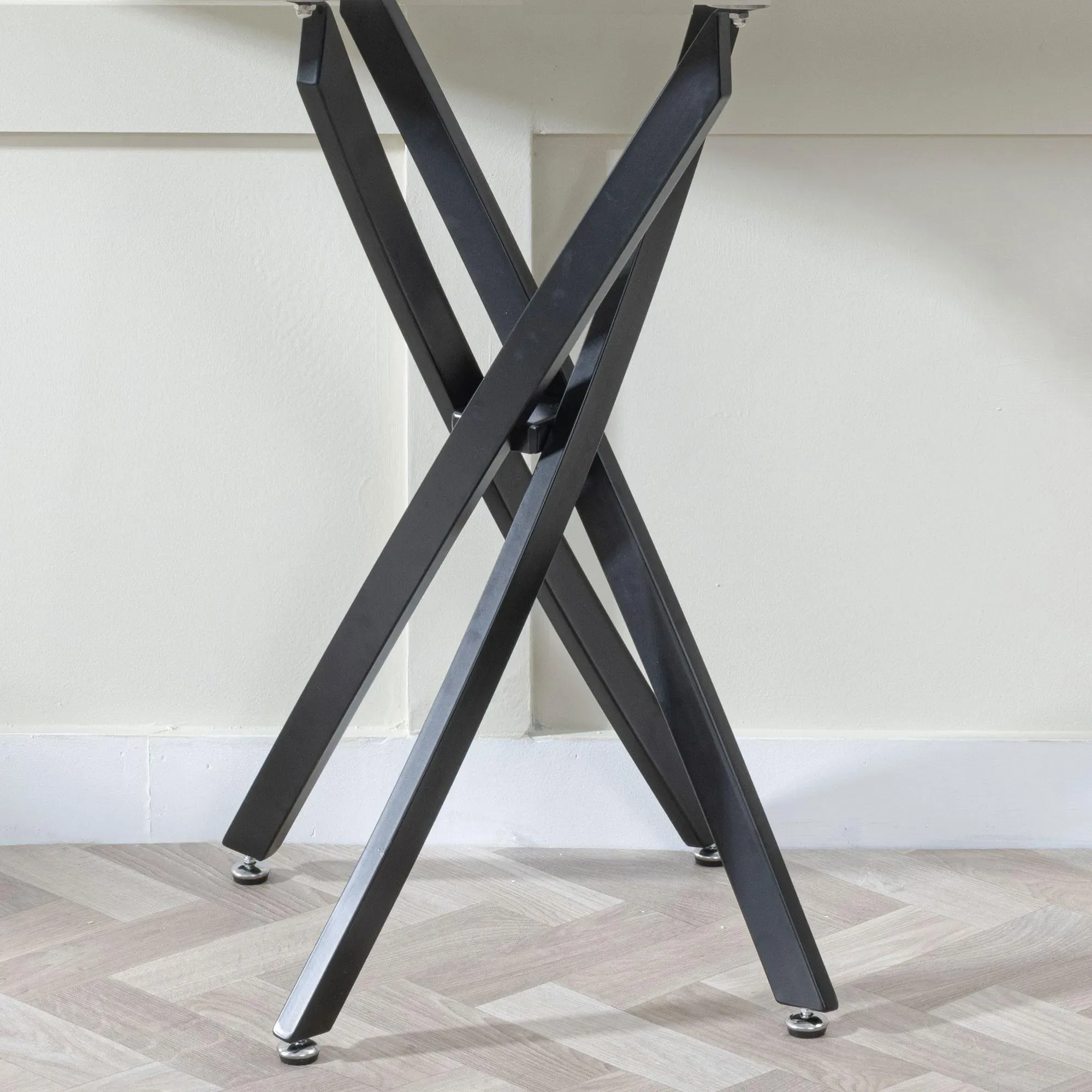 Chopstick Console Table - Clear Glass, Black Metal