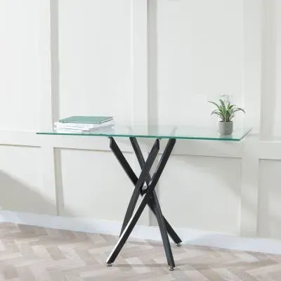 Chopstick Console Table - Clear Glass, Black Metal image