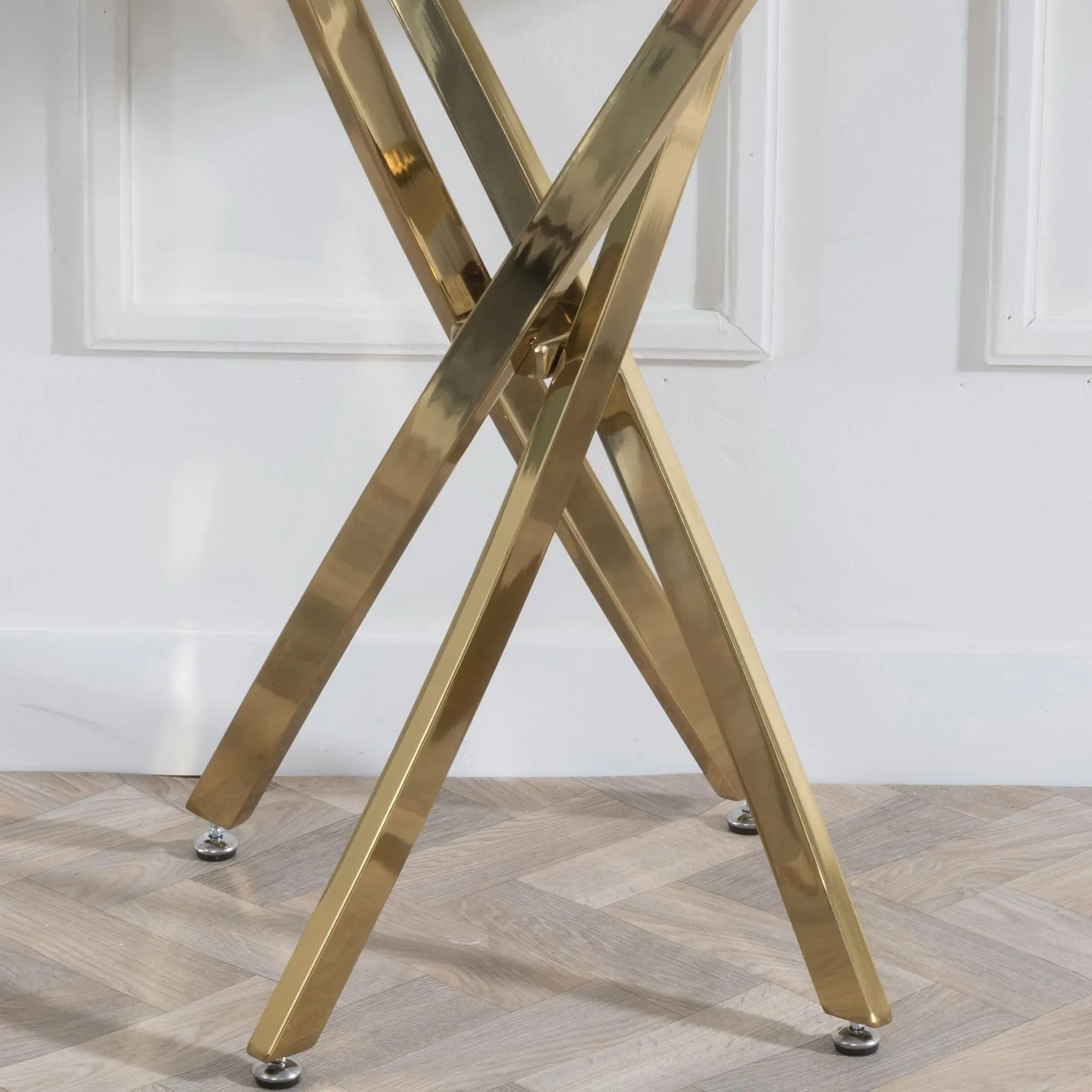 Chopstick Console Table - Clear Glass, Gold Metal