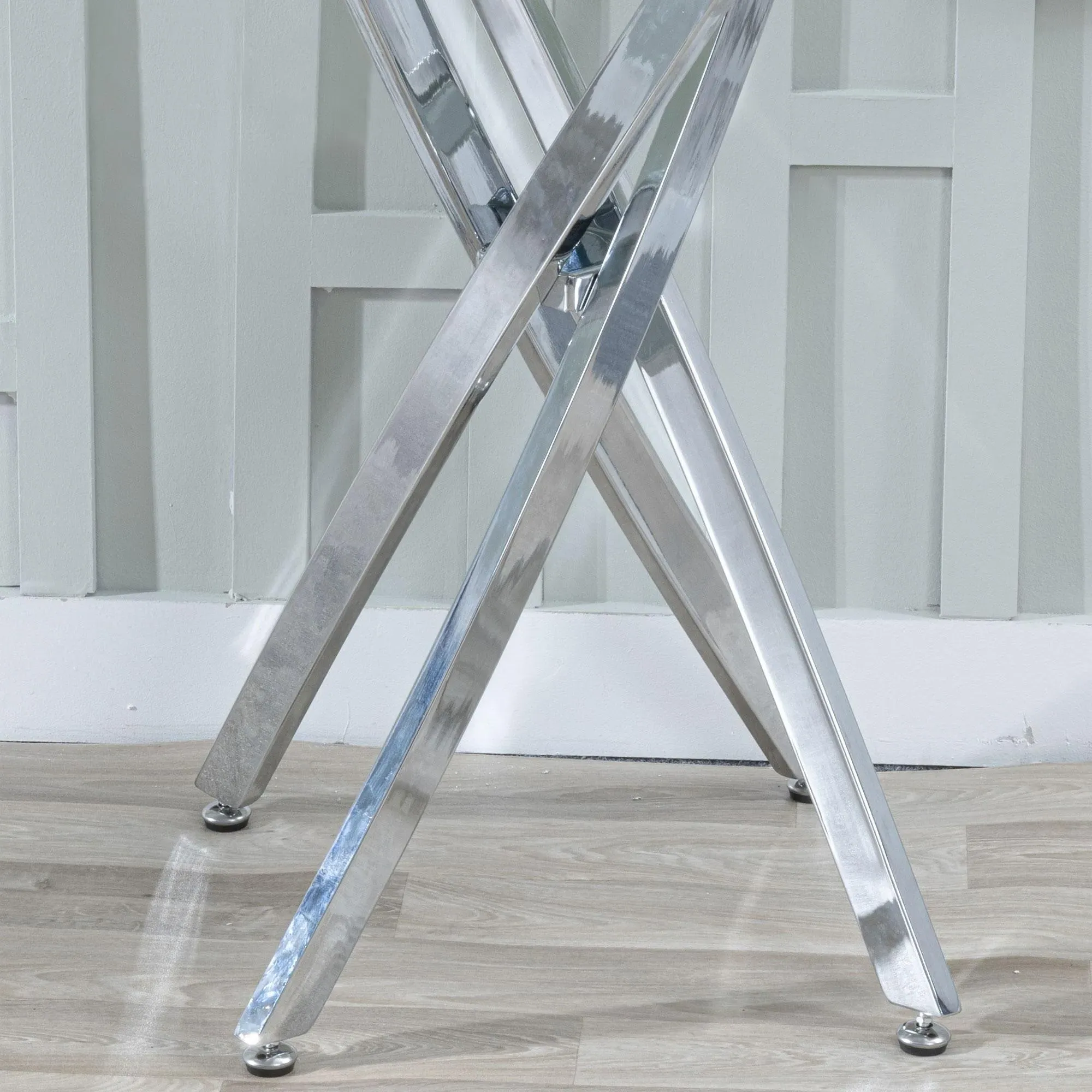 Chopstick Console Table - Grey Glass, Chrome Metal