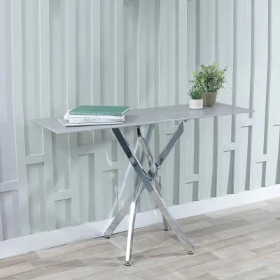 Chopstick Console Table - Grey Glass, Chrome Metal