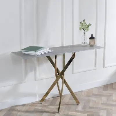 Chopstick Console Table - Grey Glass, Gold Metal