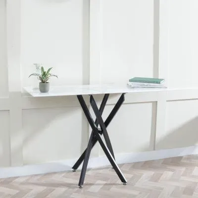 Chopstick Console Table - White Glass, Black Metal