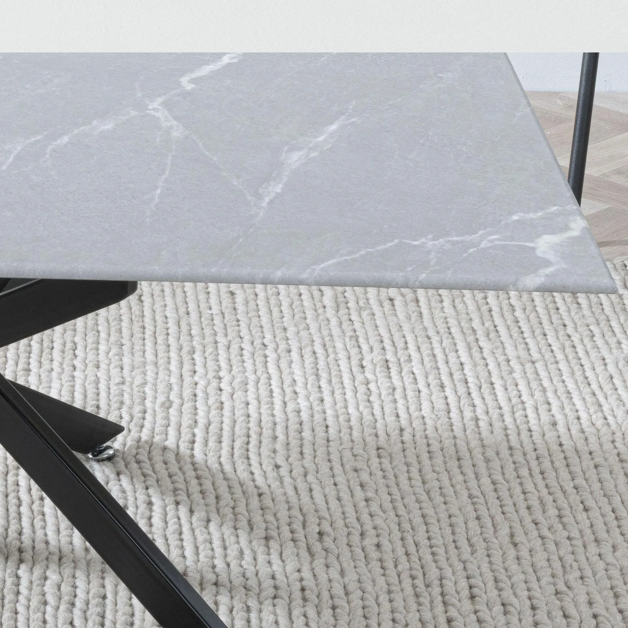 Chopstick Glass Coffee Table - Grey, Black Metal