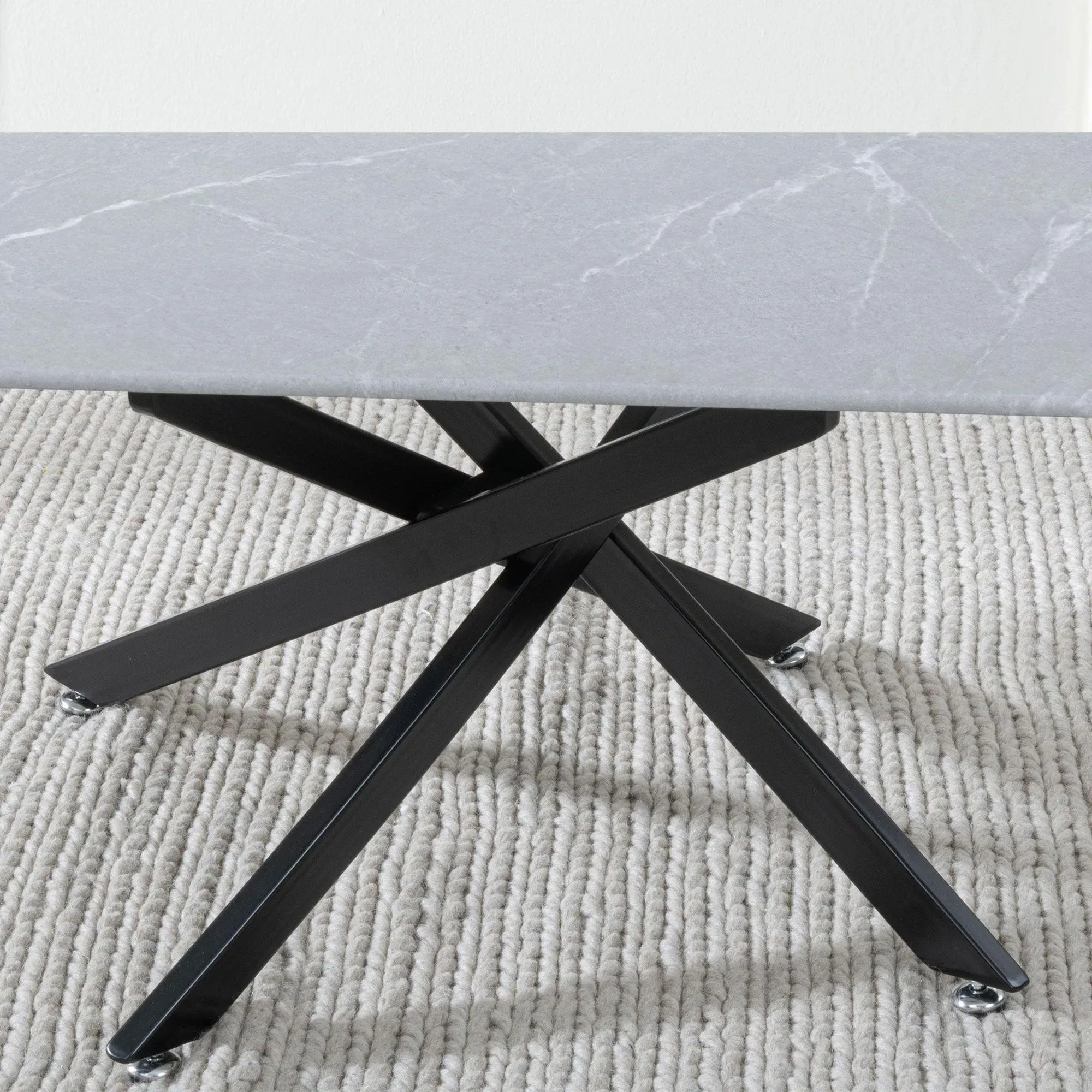 Chopstick Glass Coffee Table - Grey, Black Metal