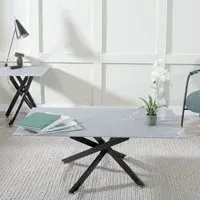 Chopstick Glass Coffee Table - Grey, Black Metal