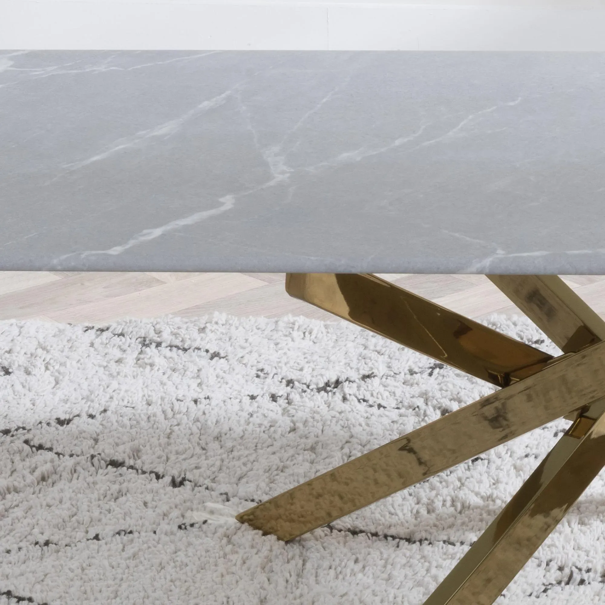 Chopstick Glass Coffee Table - Grey, Gold Metal