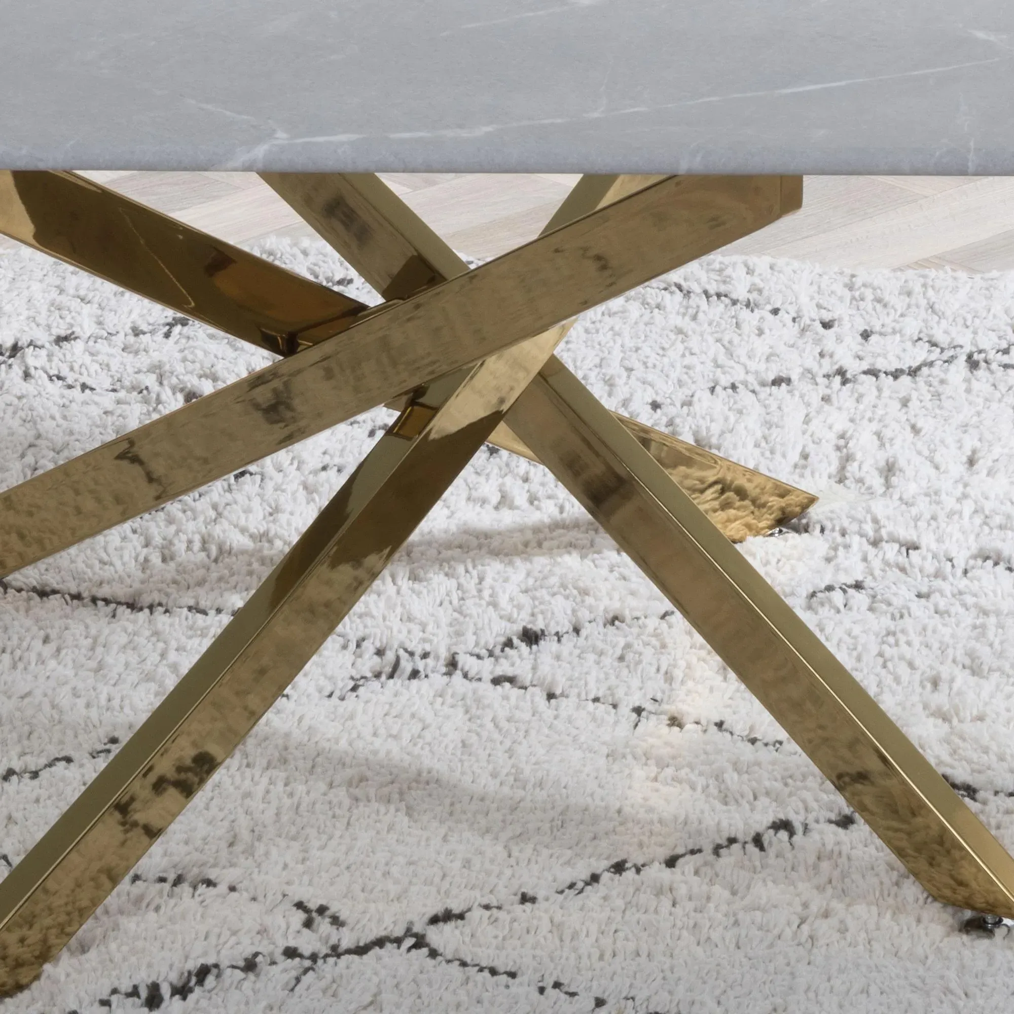 Chopstick Glass Coffee Table - Grey, Gold Metal