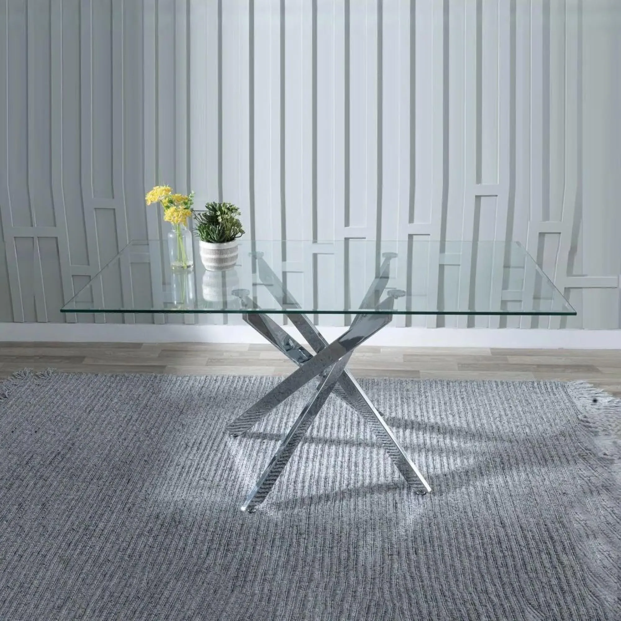 Chopstick Rectangular Dining Set - Clear, Chrome