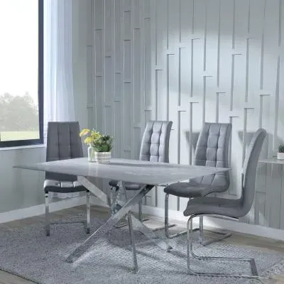 Chopstick Rectangular Dining Set - Grey, Chrome