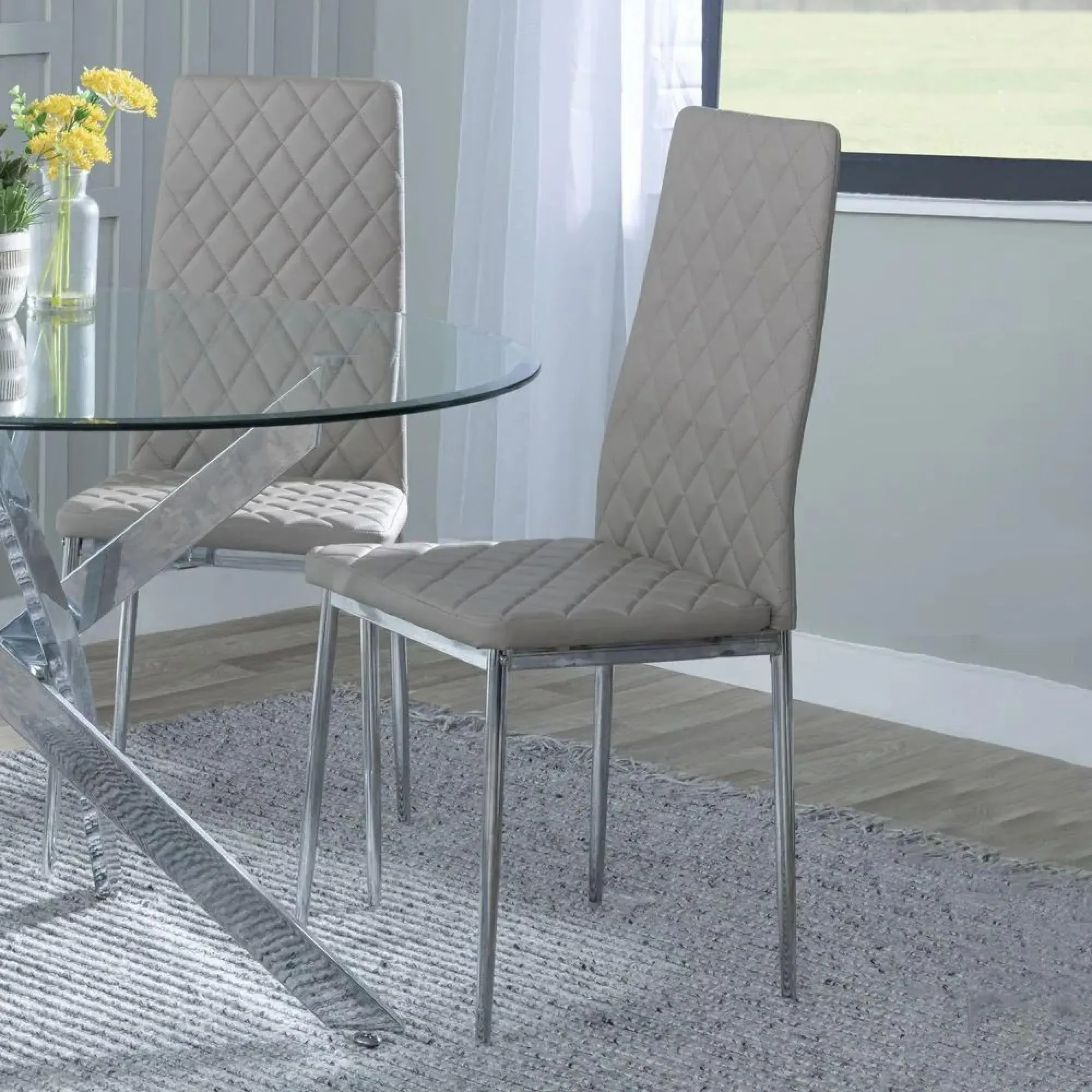 Chopstick Rectangular Dining Set - Grey, Glass