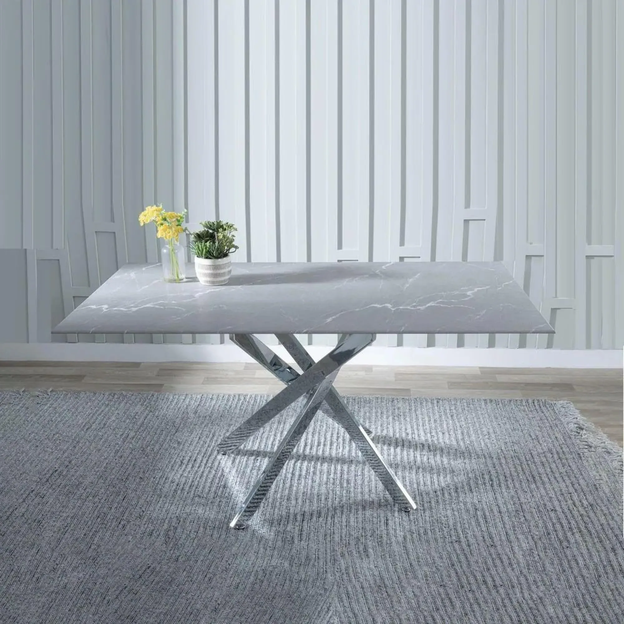 Chopstick Rectangular Dining Set - Grey, Glass