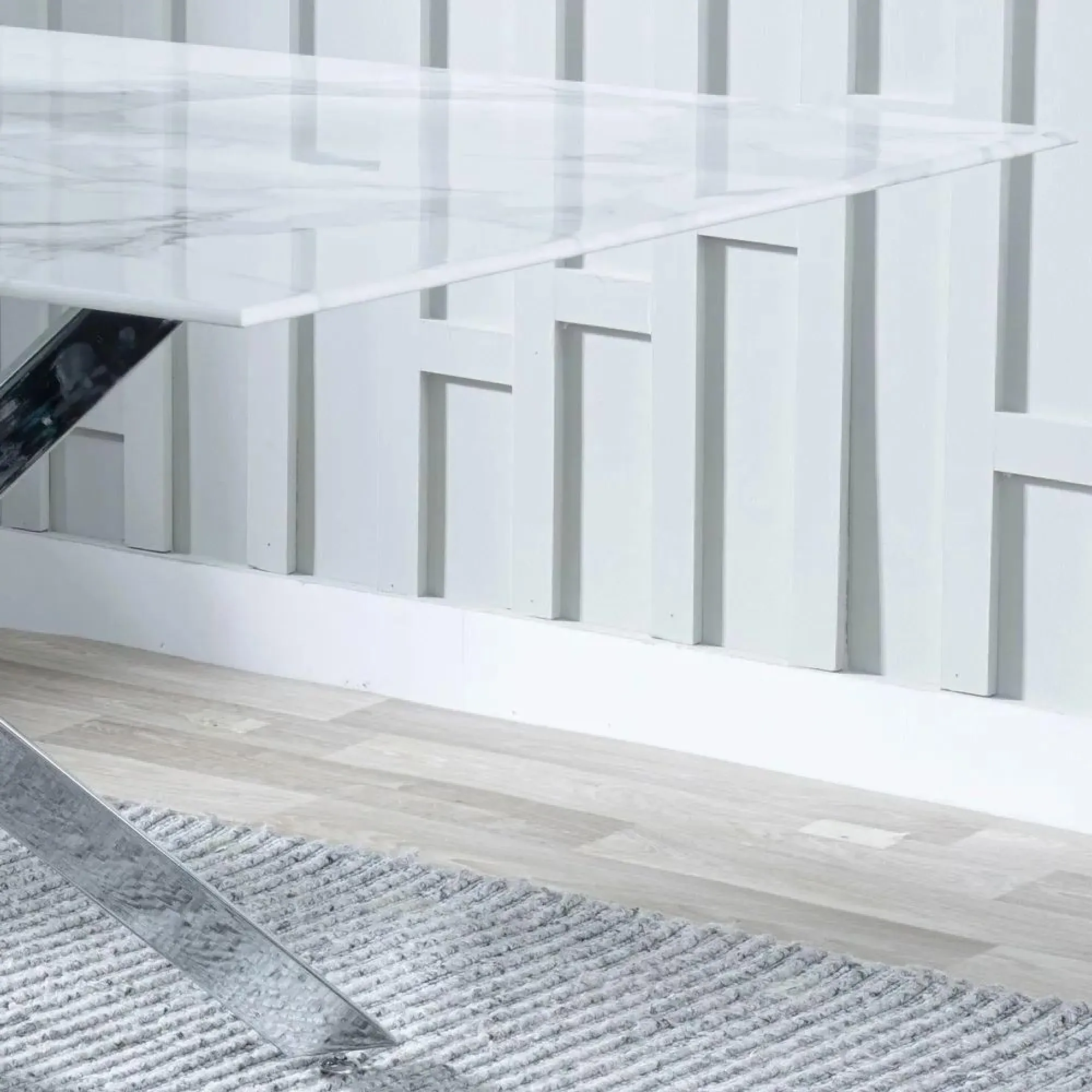 Chopstick Rectangular Dining Set - White, Chrome