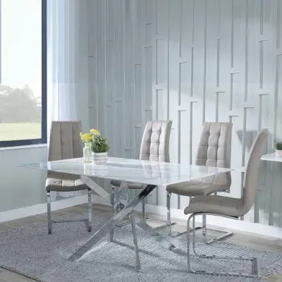 Chopstick Rectangular Dining Set - White, Chrome