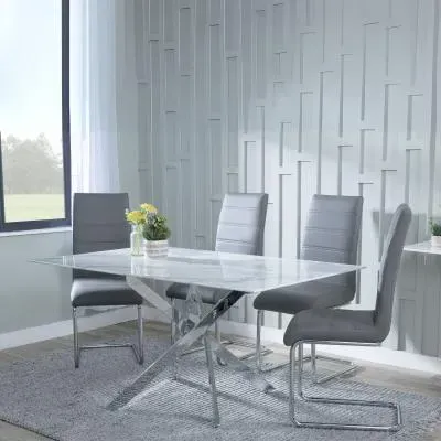 Chopstick Rectangular Dining Set - White, Glass