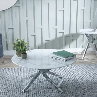 Chopstick Round Coffee Table - White, Glass