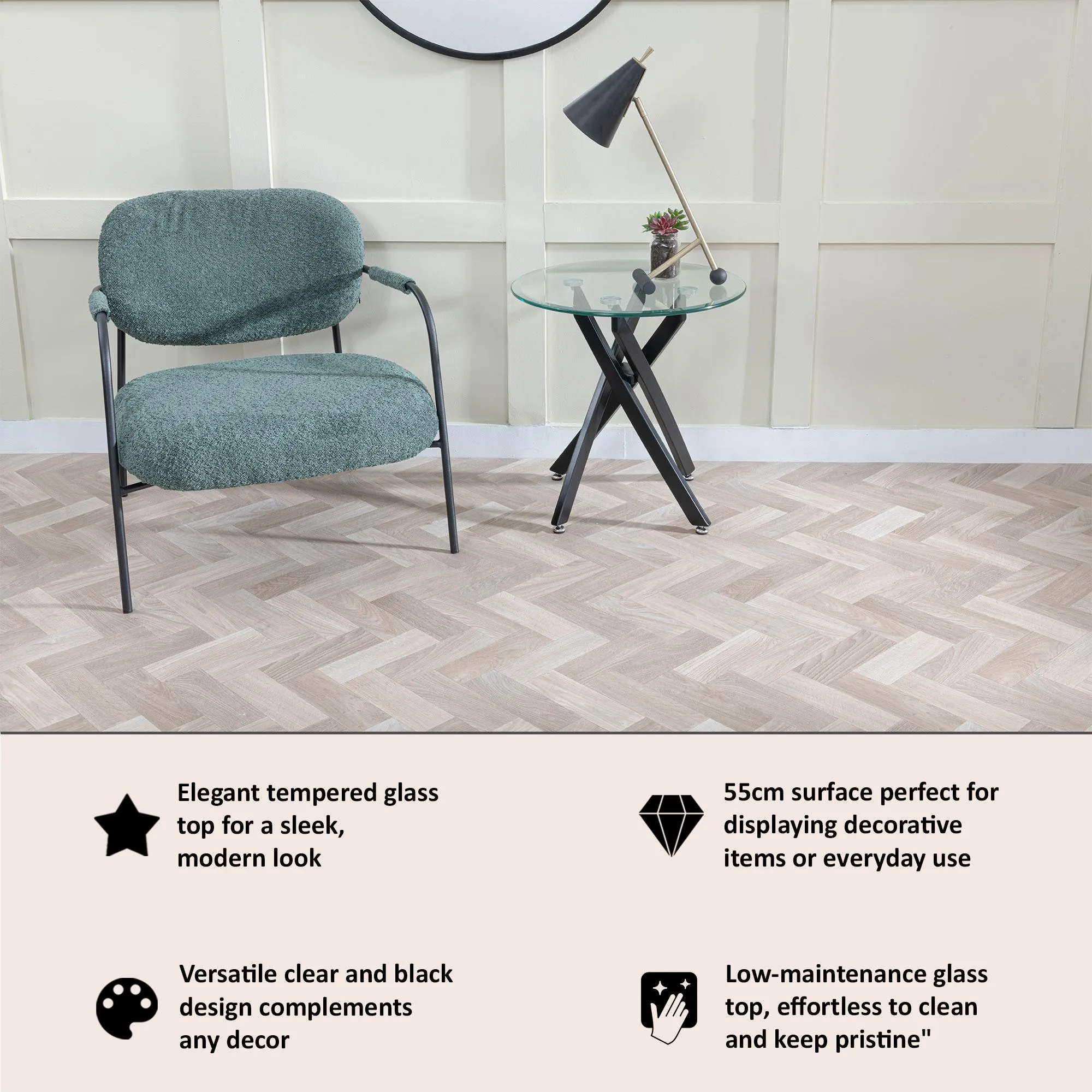 Chopstick Round Side Table - Clear, Glass