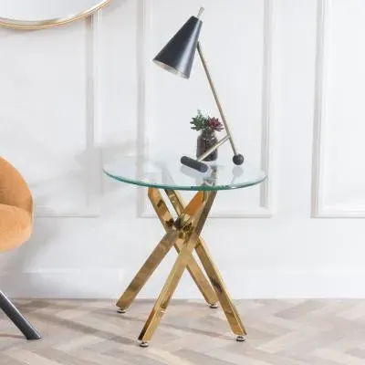 Chopstick Round Side Table - Clear, Glass