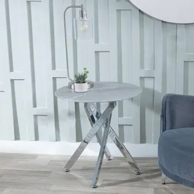 Chopstick Round Side Table - Grey, Glass