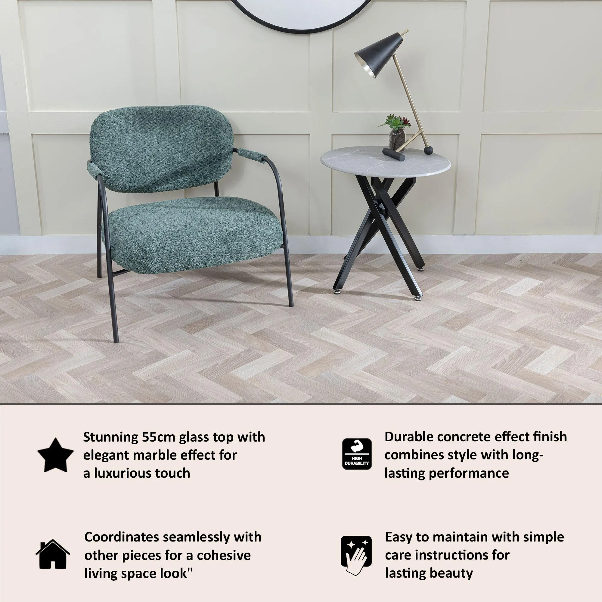 Chopstick Round Side Table - Grey, Glass