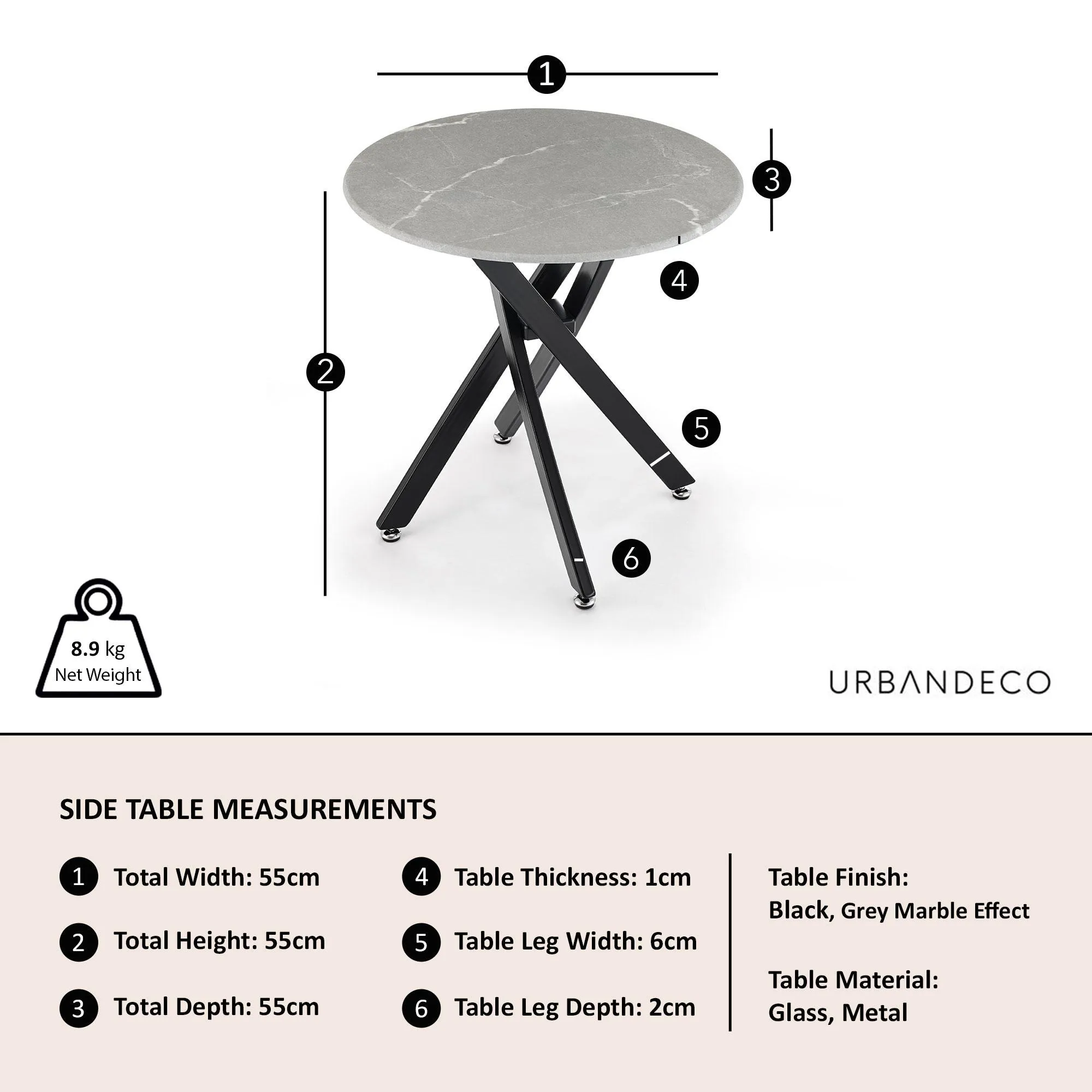 Chopstick Round Side Table - Grey, Glass