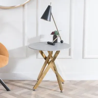 Chopstick Round Side Table - Grey, Glass