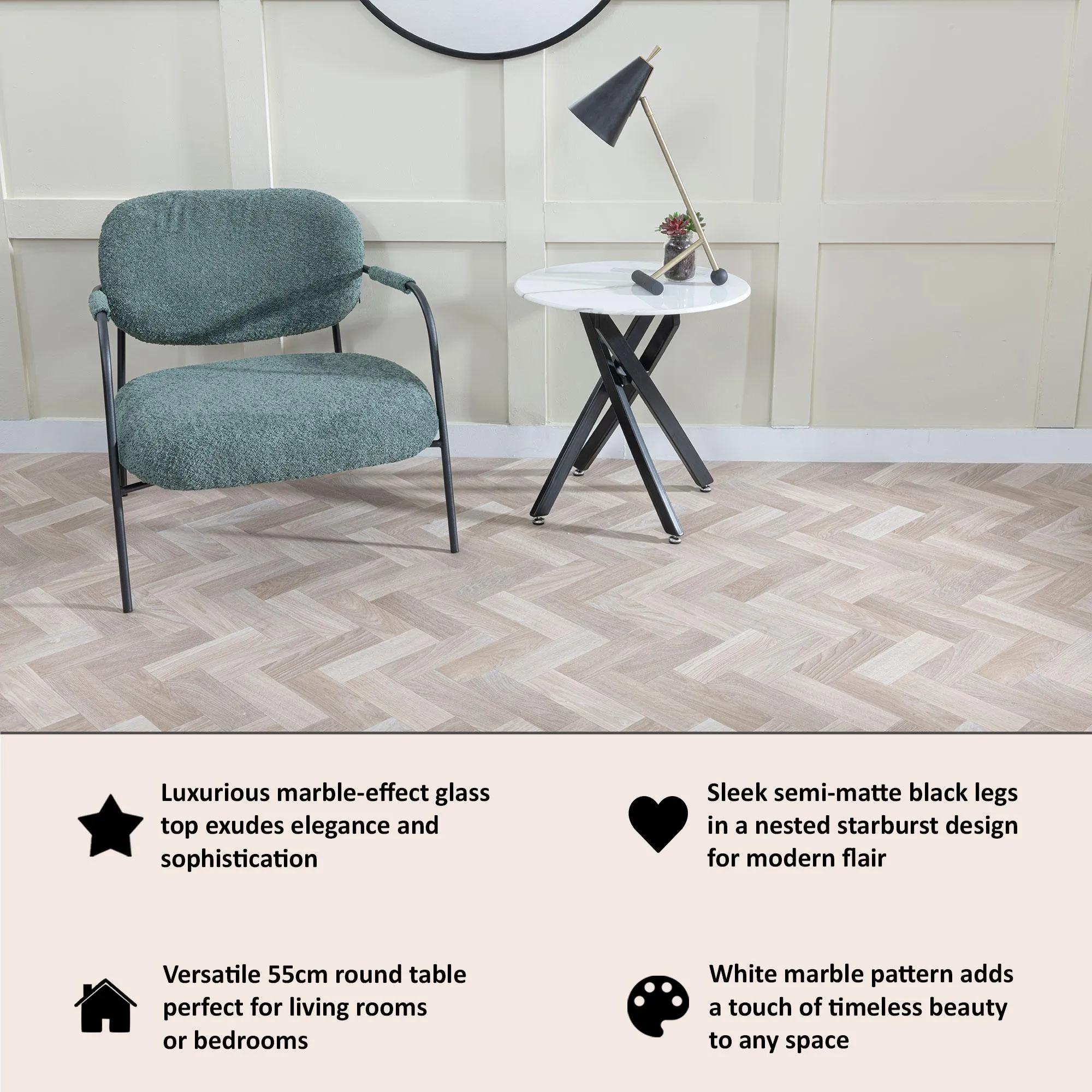 Chopstick Round Side Table - White, Glass