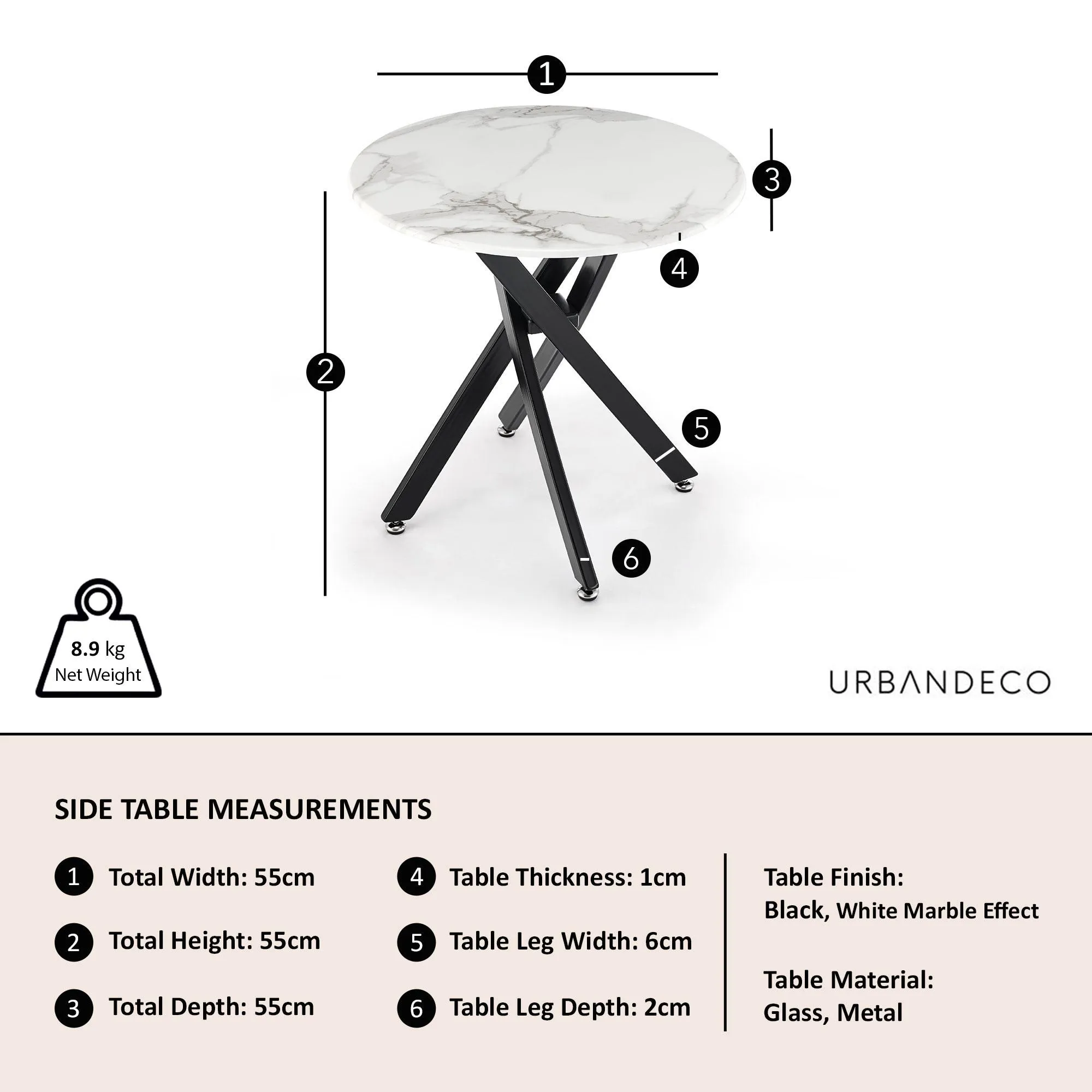 Chopstick Round Side Table - White, Glass