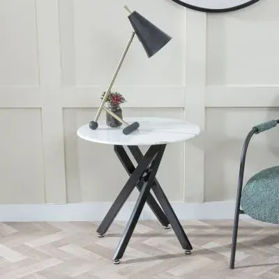 Chopstick Round Side Table - White, Glass