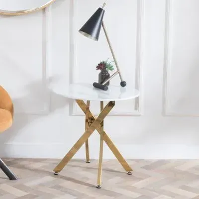 Chopstick Round Side Table - White, Glass