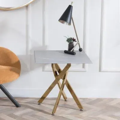 Chopstick Square Side Table - Grey, Glass