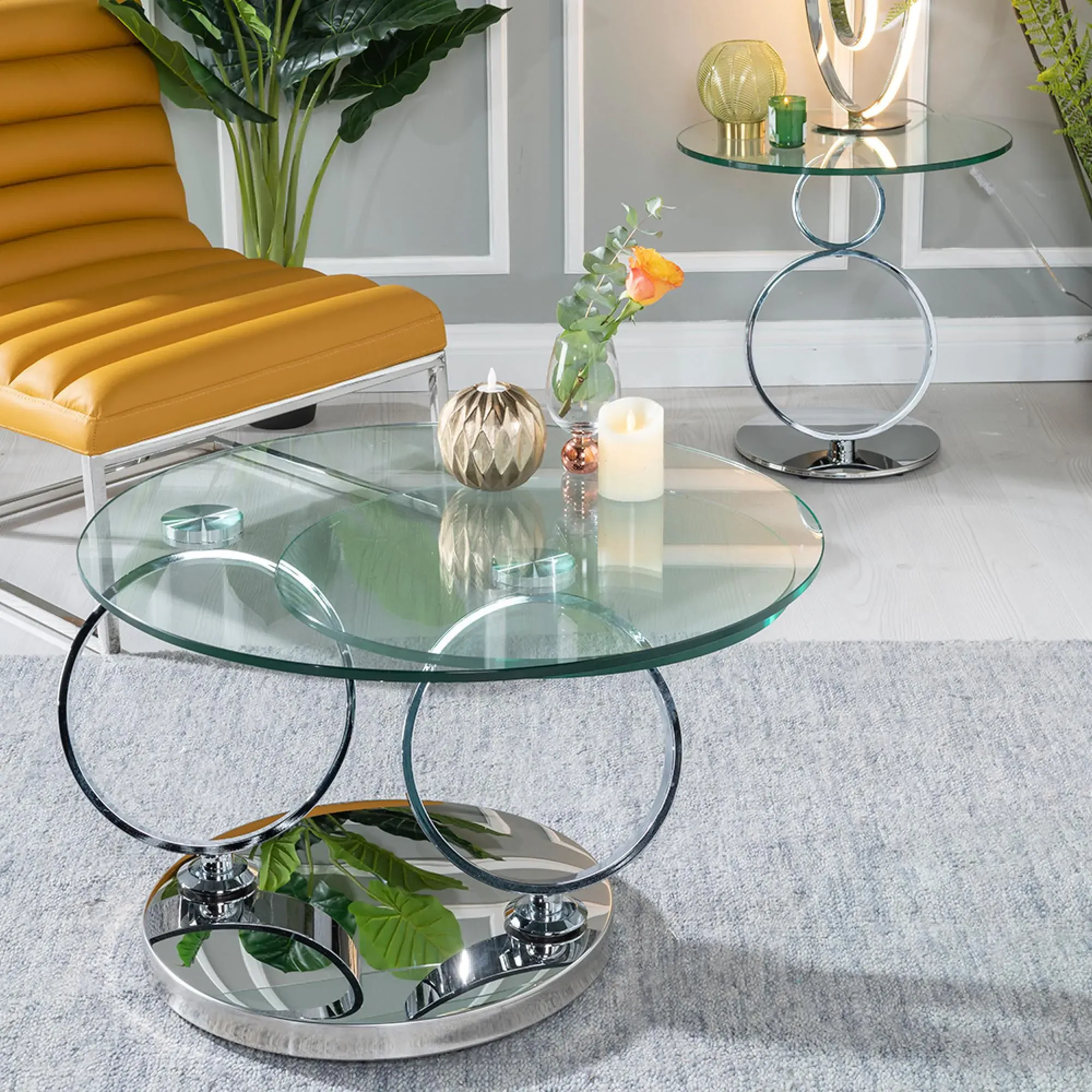 Circles Round Coffee Table with Swivel Top - Clear, Chrome
