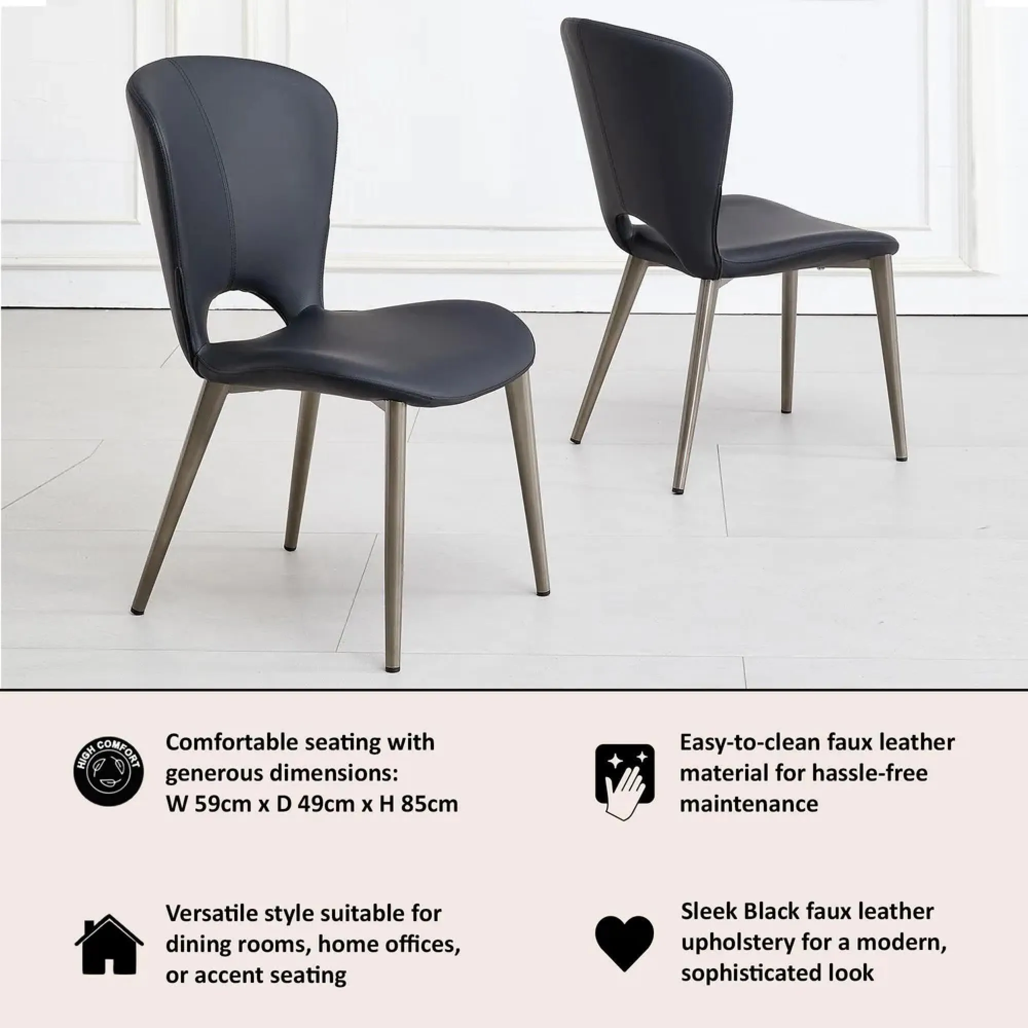 Clooney Dining Chair - Black, Faux Leather