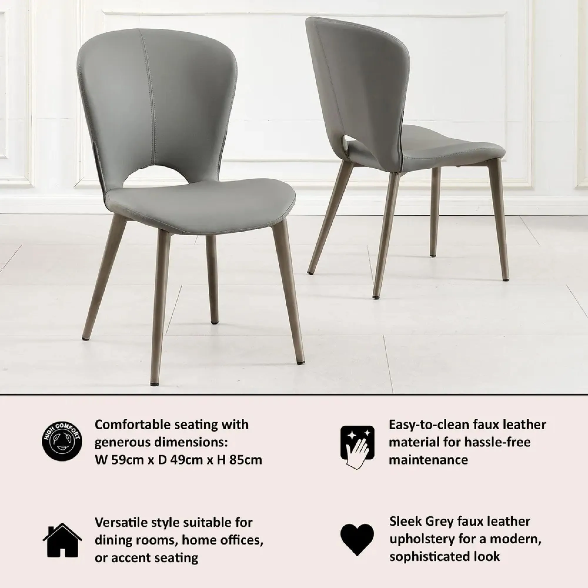Clooney Dining Chair - Grey, Faux Leather