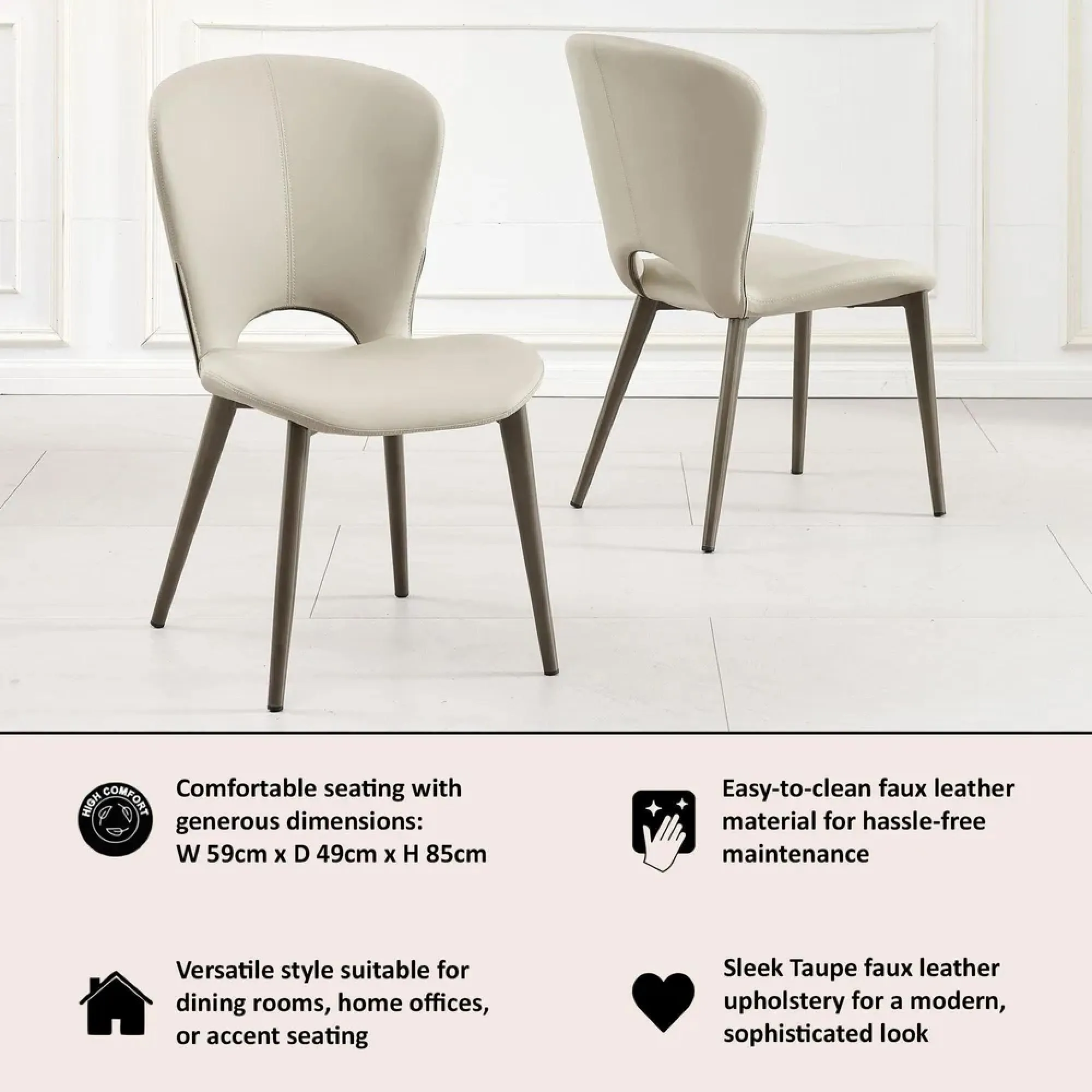 Clooney Dining Chair - Taupe, Faux Leather