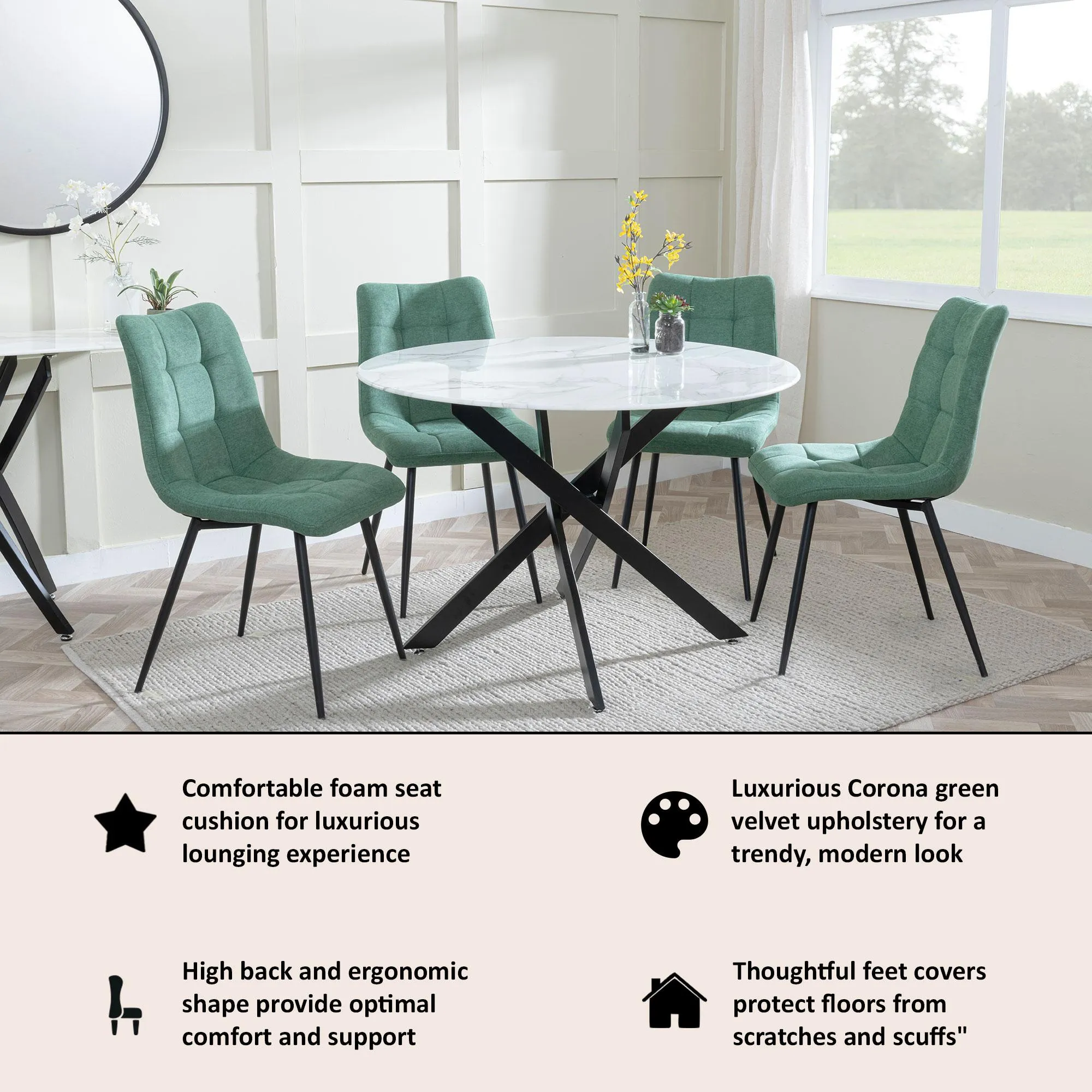 Corona Dining Chairs - Green, Velvet