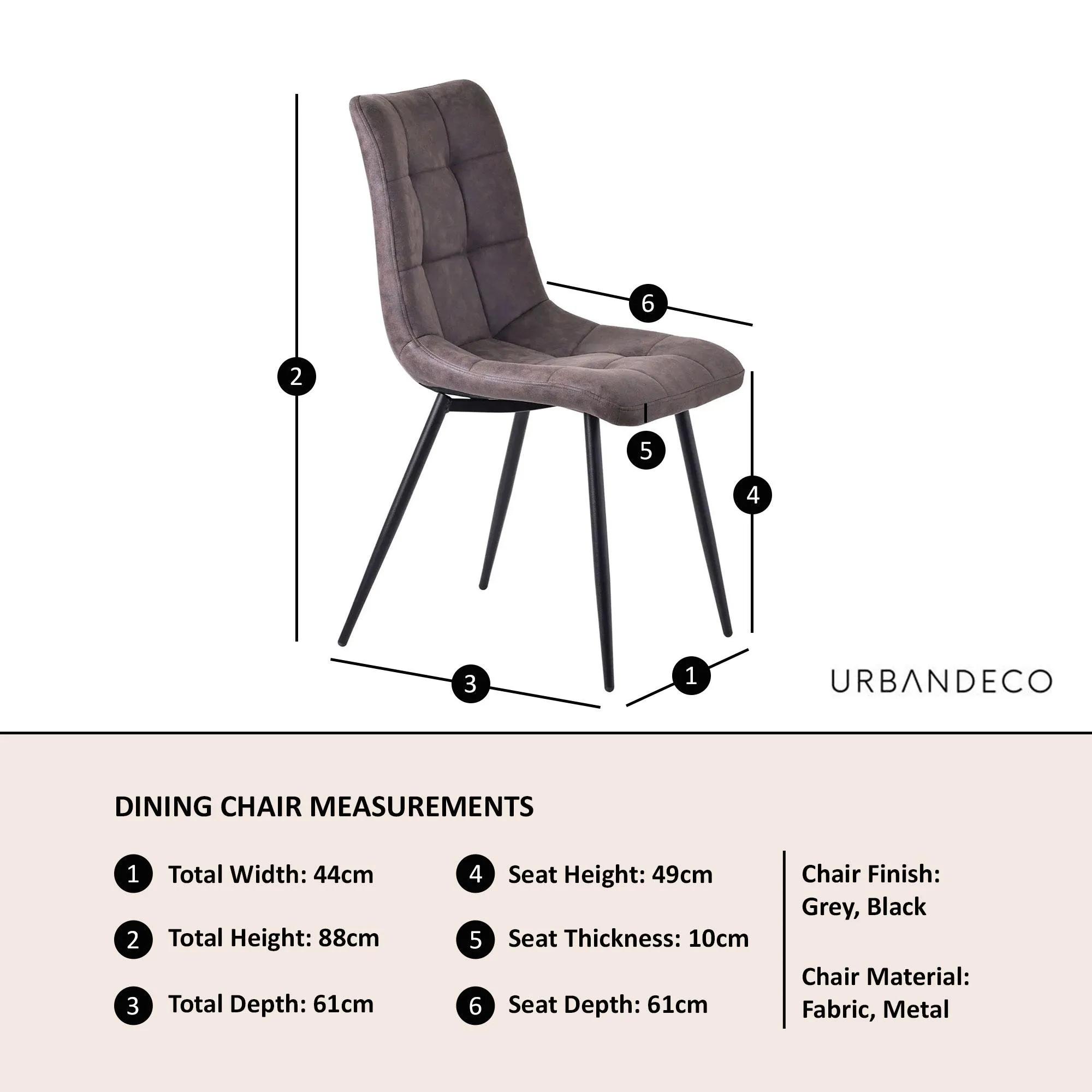 Corona Dining Chairs - Grey, Fabric