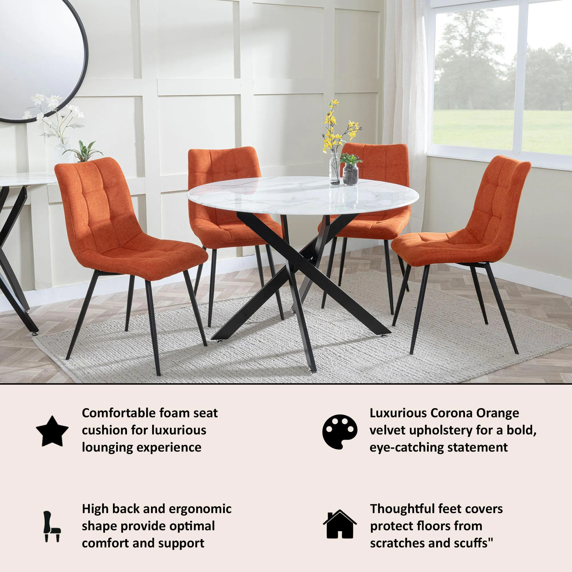 Corona Dining Chairs - Orange, Velvet
