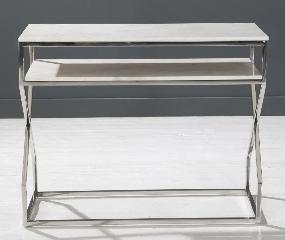 Crossroad Console Table - White, Marble
