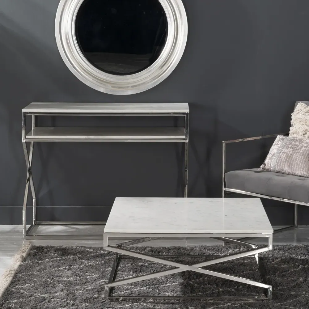 Crossroad Console Table - White, Marble