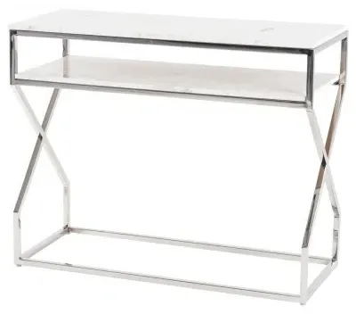 Crossroad Console Table - White, Marble