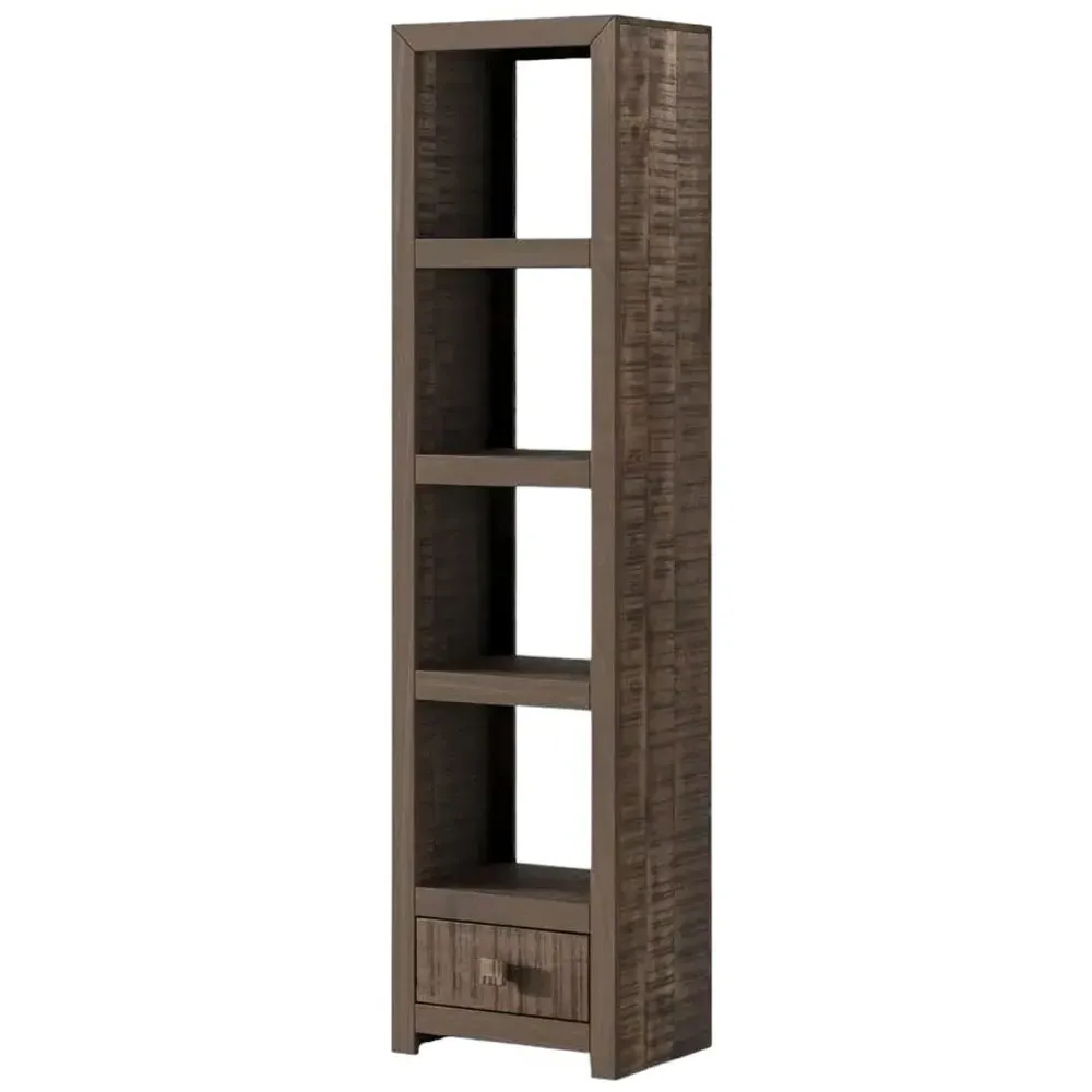 Dakota Narrow Bookshelf with Storage - Dark Walnut, Mango Wood