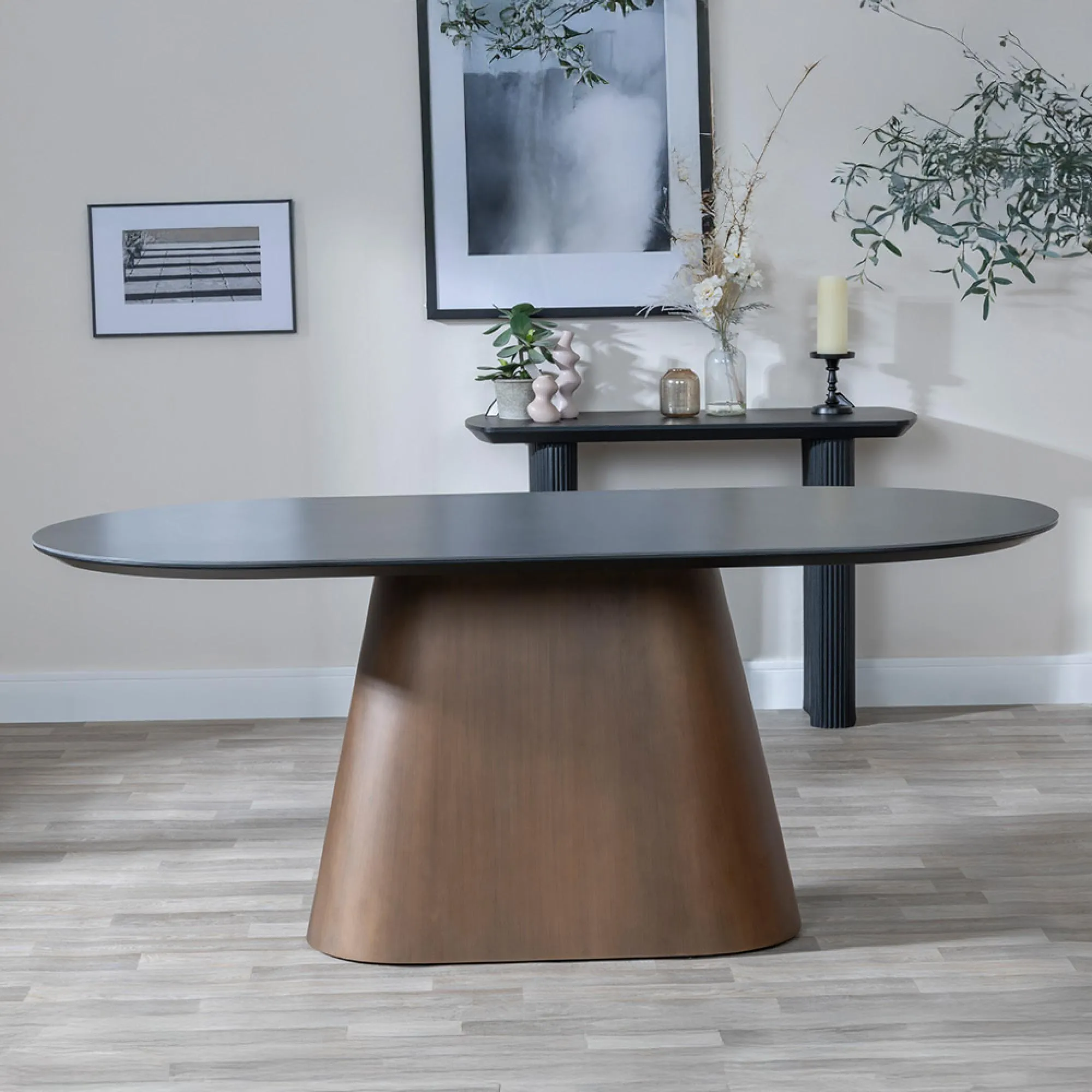 Danetti Oval 8-Seater Dining Table - Dark Grey, Walnut