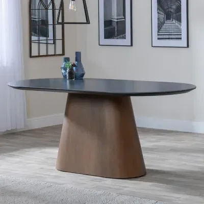 Danetti Oval 8-Seater Dining Table - Dark Grey, Walnut