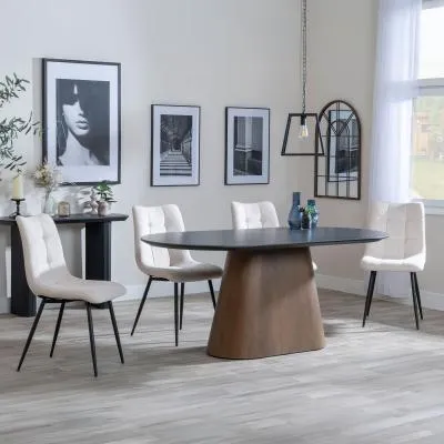 Danetti Oval Dining Set with Chairs - Beige, Ceramic image