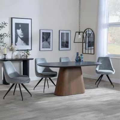 Danetti Oval Dining Set with Swivel Chairs - Grey, Ceramic