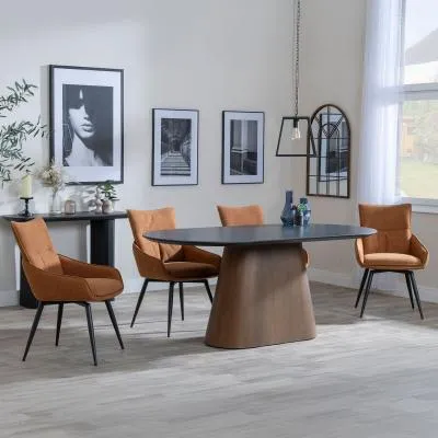 Danetti Oval Dining Set with Swivel Chairs - Grey, Ceramic