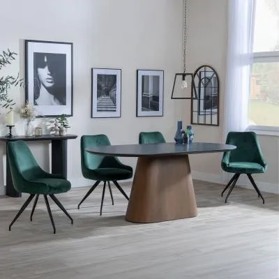 Danetti Oval Dining Set with Swivel Chairs - Grey, Ceramic